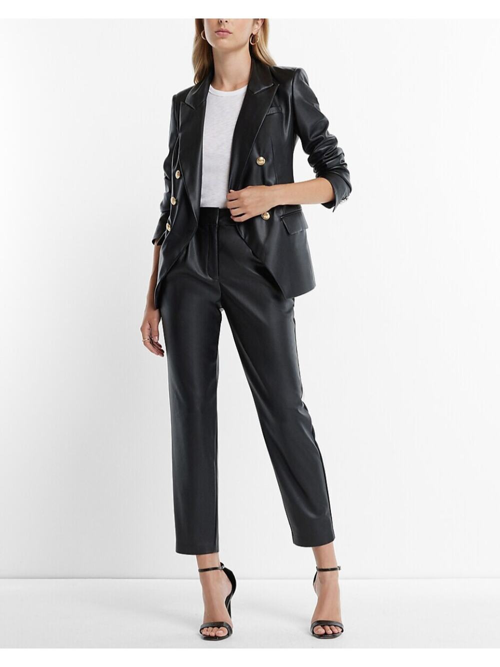 Express Black Pants Faux Leather Pleated High-Rise Tapered Leg Size Medium M NEW